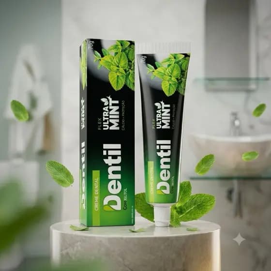 Dentil Creme Dental Ultra Mint Flex Sem Flúor com Xilitol + Cálcio + Proteção 70 G refrescante