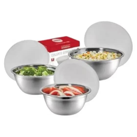 Haüskraft - Conjunto De Tigelas Bowls Inox 3 Unidades Com Tampa - Receitas - Saladas -  Ceviche  - Cozinha Prática