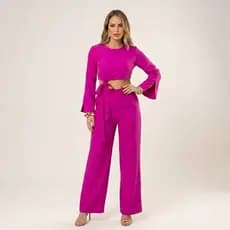 Conjunto Feminino Alfaiataria Calça e Blusa Manga Longa Social Elegante Cintura Alta Moda 2026