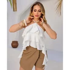 ✨ Blusa Feminina Babado em Camadas com Flor – Estilo Romântico e Elegante 💖