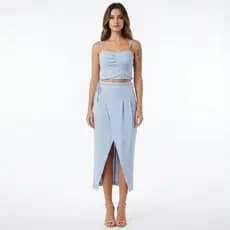 Conjunto Feminino Cropped Alcinha + Saia Transpassada Curta Elegante Verão Tendência