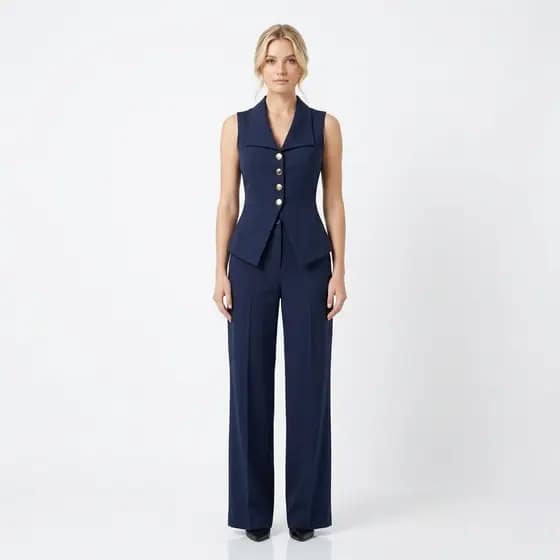 Conjunto Feminino Alfaiataria Colete Social e Calça Pantalona Elegante Premium