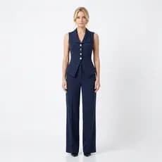 Conjunto Feminino Alfaiataria Colete Social e Calça Pantalona Elegante Premium