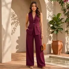 Conjunto Feminino Social Chic Colete Alongado e Calça Alfaiataria