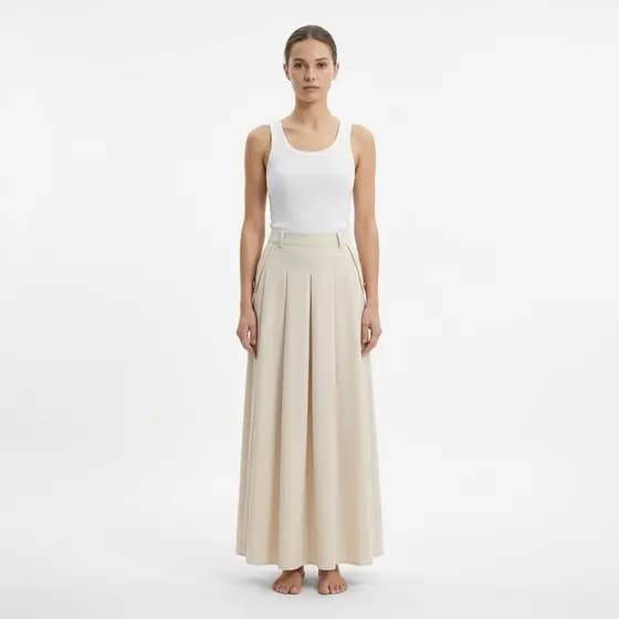 Saia Plissada Feminina Midi Cintura Alta Forrada Lisa Moda Evangélica Elegante Confortável