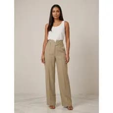 Calça Alfaiataria Feminina Cintura Alta Modeladora Detalhe V Social Elegante Trabalho