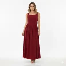 Vestido Longo Elegante Feminino Decote Quadrado Acinturado Alfaiataria Festa Casamento Madrinha