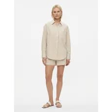 Conjunto Feminino Listrado Alfaiataria Camisa Manga Longa e Short Elegante Social Verão