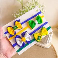 Kit Faixinha RN Brasil | Kit 4 faixinhas de Bebê Laços 🇧🇷 | Acessório Infantil Bebê Menina | Faixa de Cabelo Bebê Luxo