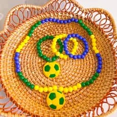 Pulseiras e Colar Infantil Copa Pulseiras Infantis Brasil /Pulseiras Infantis Menina Copa do Mundo / Colar Brasil
