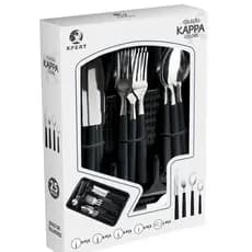 Jogo de Talheres Conjunto Faqueiro Preto Inox 25 Peças Com Porta Talher Preto