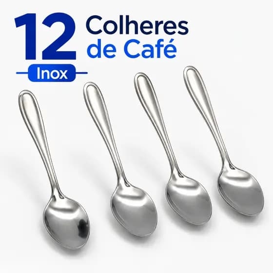 Colher de Café 12 Peças Inox 10cm Resistentes Cozinha Jogo Talheres