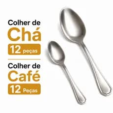 Colher De Chá 12 e Colher De Café 12 Pçs Inox Kit Jogo Talheres Cozinha