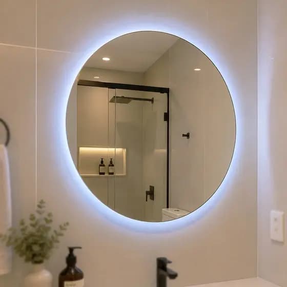 Espelho com LED Retroiluminado Redondo Lapidado Para Maquiagem Varias Medidas Com Kit de instalação