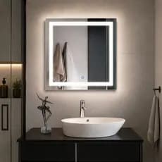 Espelho Grande Quadrado Jateado com Três Tons de led Touch Para Banheiro Maquiagem Penteadeira 50cm moderno