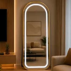 Espelho temperado Madri Base Reta 170X70 com Suporte de Chão + LED 3 Intensidades Jateado Quarto Sala