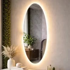 Espelho Corpo Inteiro Oval Roma Led 120cm x 50cm Led Branca ou Amarela Quarto Salão Loja