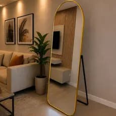 Espelho Madri Corpo Inteiro Oval Base Reta com Moldura de aluminio e suporte de chão para Quarto Loja 170x70 Grande