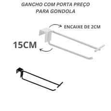 KIT 10 Unidades Gancho Porta Preço para Gondola 15cm encaixe de 2cm