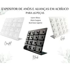Painel Expositor para 16 peças de Anel e Aliança 100% Acrílico ANACARDIER