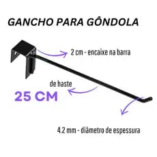 Kit 10 Ganchos Para Gondola 25cm com Encaixe de 2Cm Barra