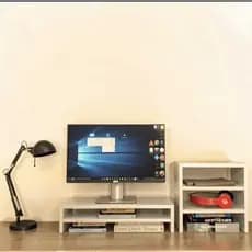 Suporte de Monitor com Vão para Teclado + Escaninho Organizador Setup