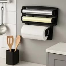 Suporte Cozinha 4x1 Plástico / Porta Papel Toalha / Alumínio / Filme De Pvc Gancho para utensílios