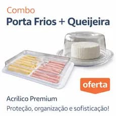 Porta Frios + Queijeira Acrílica Premium Organizador de Frios com Tampa Café da Manhã Elegante Mesa Posta