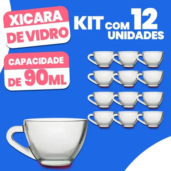 Kit 12 Xícaras de Vidro 90ML para Café Chá Leite Premium Resistente Elegante Funcional Conjunto