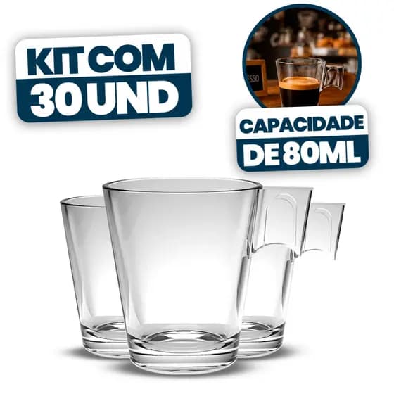 Kit 30 Xícaras de Vidro para Café Chá Leite 80ML Premium Resistente Elegante Funcional Conjunto