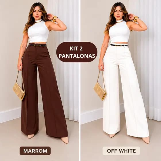Kit 2 Calças Com Cinto Social Feminina Pantalona Alfaiataria Lançamento Moda Luxo Elegância Social