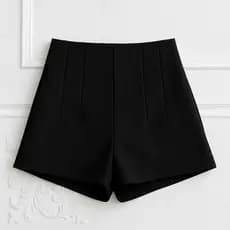 Short Alfaiataria Feminino Moderno Cintura Alta Com Zíper Na Lateral