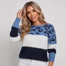 Blusa Feminina Tricot Manga Longa Onça Moderna Confortável