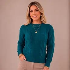 Blusa Tricot Feminina Trançada Manga Longa Suéter Inverno Elegante Luxo