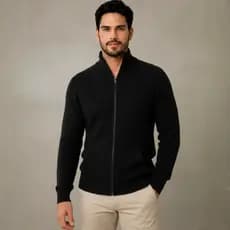 Jaqueta De Frio Masculina Tricot Com Zíper E Bolso Jaqueta Masculino Gola Alta Inverno