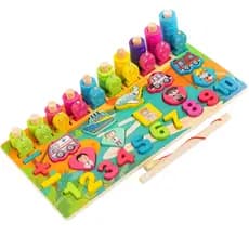 Brinquedo Educativo Montessori Madeira Pesca Magnética Números Formas Matemática 5 Em 1 Infantil
