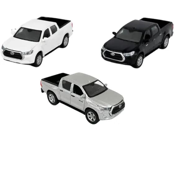 Miniatura Toyota Hilux 1:36 Metal com Luz e Som | Portas que Abrem Fricção 12cm
