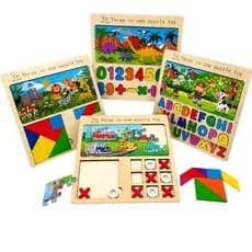 Quebra Cabeça Madeira 3 Em 1 Infantil Educativo Tangram Animais Selva Jogo Montessori Criança