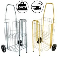 Carrinho de Feira Compra Supermercado 60kg Dourado Prata Sacoleiro Dourado Prata Envio Imediato