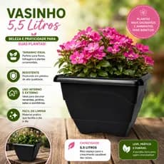 Kit 5 Vasos Quadrados Preto M 5.5 L Horta Planta Casa Jardim