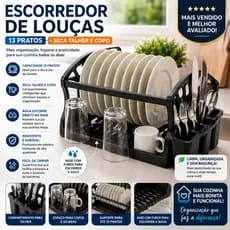 Escorredor Duplo de Louças 13 Pratos louças sempre organizadas