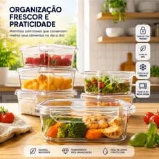 Kit 10 Marmita Potes 800ml com Travas Laterais BPA FREE - Alimentos organizadores de congelador