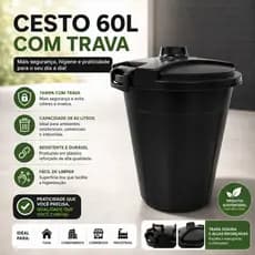 Cesto Lixeira Grande 60L com tampa e trava– Robusta, Funcional e de Alta Qualidade