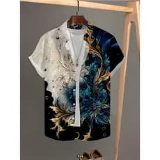 Camisa Masculina Casual De Manga Curta De Verão – Tecido Respirável Não Elástico , Ajuste Solto Regular Com Gola De Lape