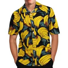 Camisa Para Homens Havaiano Banana Fruta Casual 3D Impresso Praia Manga Curta Marca Roupas Importadas Plus Size Streetwe