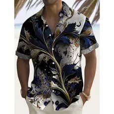 Camisa Masculina vintage Com Estampa floral De Poliéster Respirável