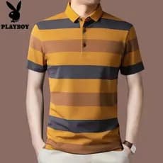 Polo Masculino Listrado Vintage Moderno De Manga Curta Camisa