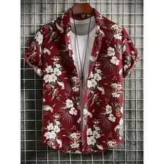Camisa Casual Havaiana Masculina Com Estampa Floral Vibrante Plus Size – Tecido Respirável De Ajuste Relaxado , Gola Clá