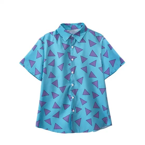 Anime Rocko Vida Moderna Cosplay Traje Masculino Casual Triângulo Impresso Botão Para Baixo Camisa De Verão Dos Anos 90