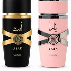 Kit de 1 Até 2 Perfumes Importados Árabe 100ml ASAD Masculino + YARA Feminino Alta Fixação Longa Duração
